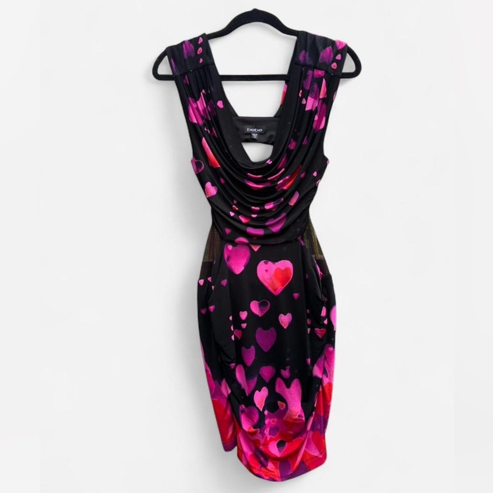 Bebe Black and Pink Heart Backless Dress